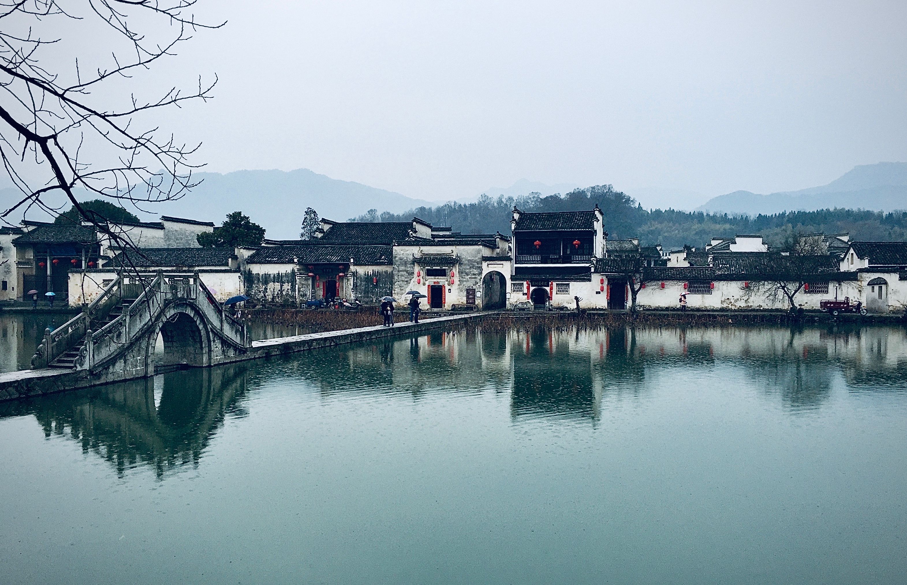 Reflection of traditional Huizhou architecture in Moon Pond at Hongcun Ancient Village